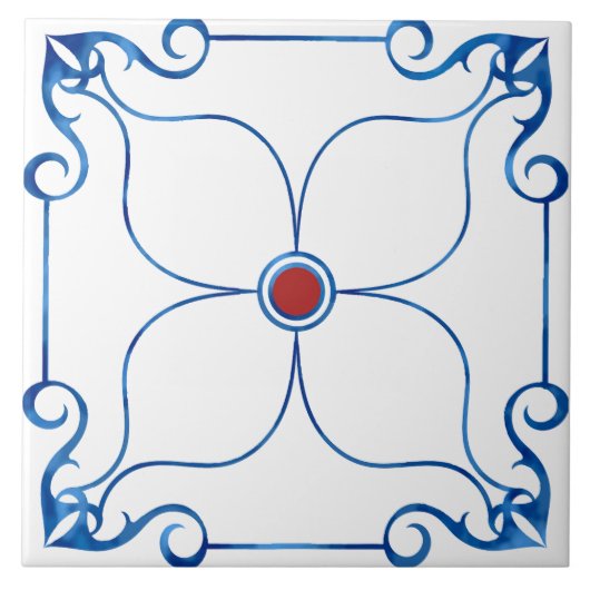 フローラ地中海の対称（赤）セラミックタイル タイル (正面)