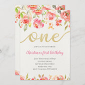 フローラ坊方書道ベビーガールファースト誕生日 招待状 (正面/裏面)