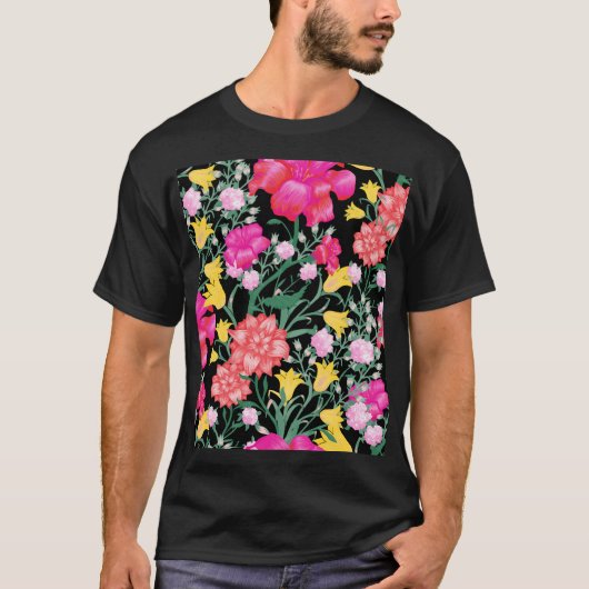 フローラ壁紙の大きな花のパターン Tシャツ (正面)