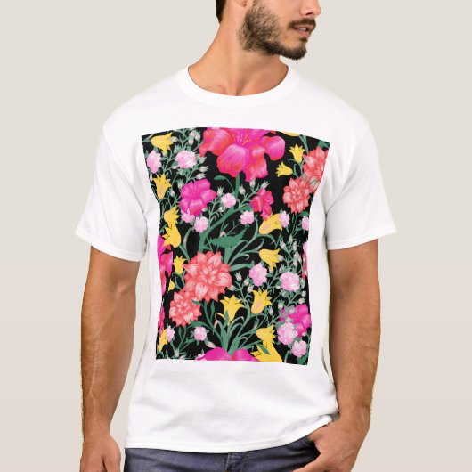 フローラ壁紙の大きな花のパターン Tシャツ (正面)
