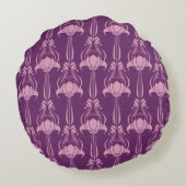 フローラ壁紙ピンクバイオレットデザイン ラウンドクッション (裏面)