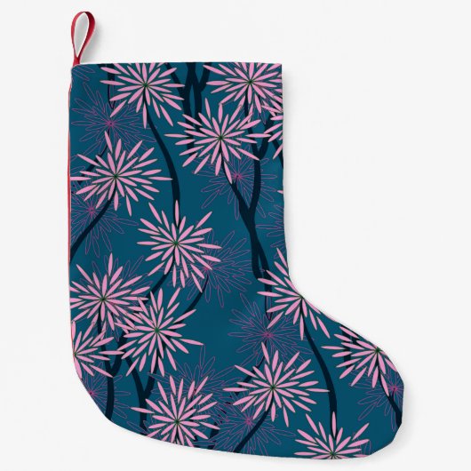 フローラ壁紙：アジアのネイビーブルー、ピンク。 スモールクリスマスストッキング (正面)