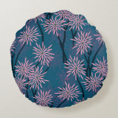 フローラ壁紙：アジアのネイビーブルー、ピンク。 ラウンドクッション (裏面)