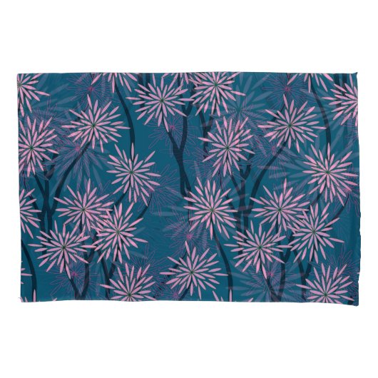 フローラ壁紙：アジアのネイビーブルー、ピンク。 枕カバー (正面)