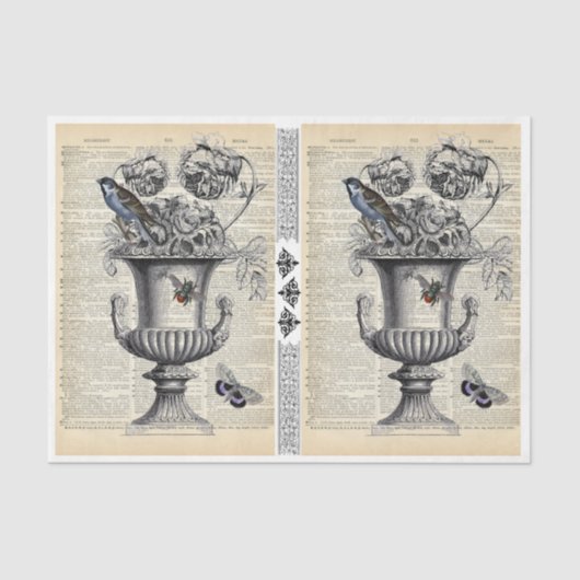 フローラ壷（鳥と蜂） 薄葉紙 (正面)