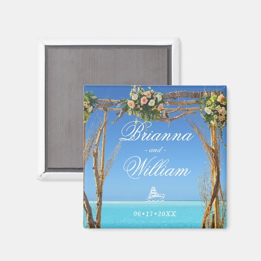 フローラ夏のビーチ結婚式ゲート日付を保存 マグネット (正面/裏面)