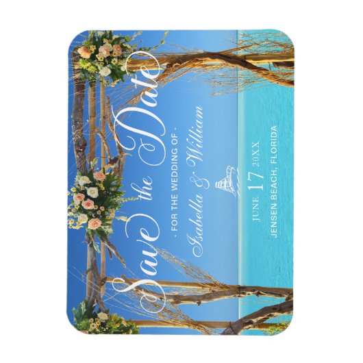 フローラ夏のビーチ結婚式ゲート日付を保存 マグネット (縦)
