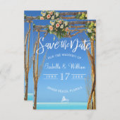 フローラ夏のビーチ結婚式ゲート日付を保存 招待状 (正面/裏面)