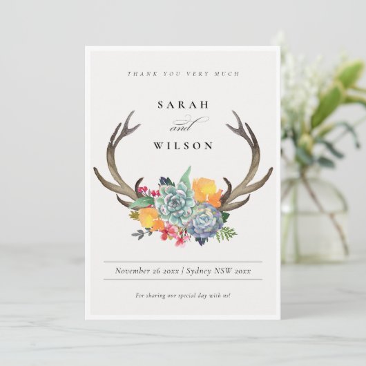 フローラ多肉質アントラーボヘミアンアリュアありがとう サンキューカード (スタンド正面)