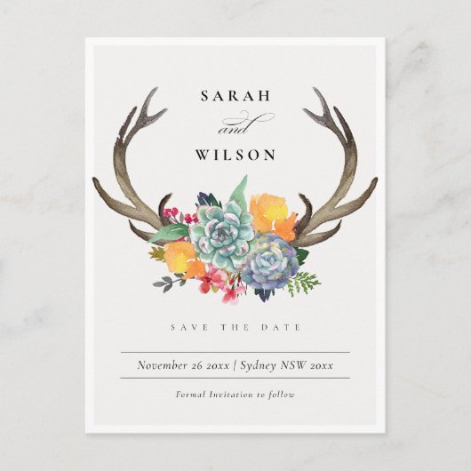 フローラ多肉質アントラーボヘミアン日付を保存 案内ポストカード (正面)