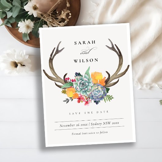 フローラ多肉質アントラーボヘミアン日付を保存 案内ポストカード