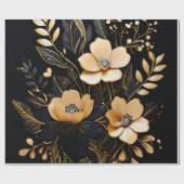 フローラ夜:黒と金ゴールドのパターン ラッピングペーパー (フラット)