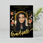 フローラ大学院フォトスクリプト卒業パーティー金ゴールド 箔招待状 (立ち正面)