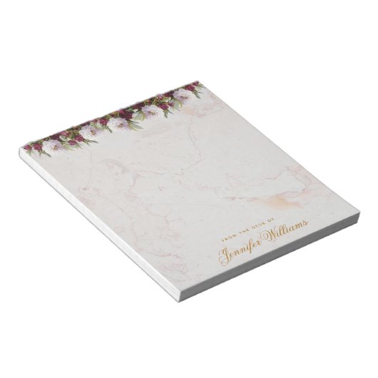 フローラ大理石ブルゴーニュ牡丹ゴールデンスクリプガーリート ノートパッド (アングル)