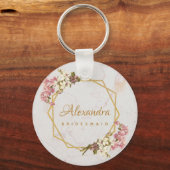 フローラ大理石金ゴールド蘭ジオメトリックブライドメイド キーホルダー (正面)