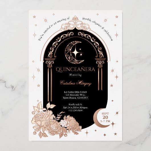 フローラ天月スターティアラキンセアニェラ写真 箔招待状 (正面)