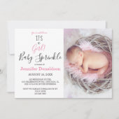 フローラ女の子だ!ピンクフォトベビー散布 招待状 (正面)