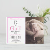 フローラ女の子だ！ピンク色のフォトベビーシャワー 招待状 (スタンド正面)