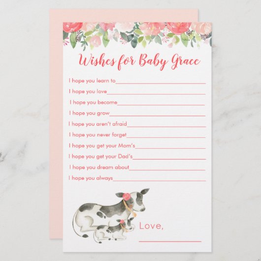 フローラ女児の赤ちゃんシャワーの願いベビー (正面/裏面)