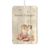 フローラ女性のカーボーイブーツアイボリーフェイクウッドパーソナライズされた カーエアーフレッシュナー (正面)