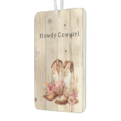 フローラ女性のカーボーイブーツアイボリーフェイクウッドパーソナライズされた カーエアーフレッシュナー (左)