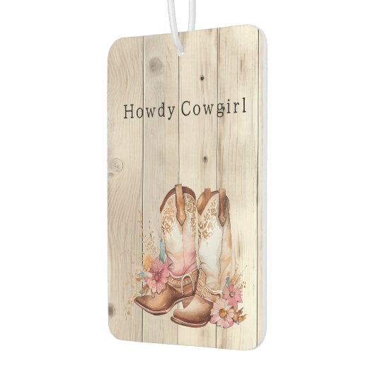 フローラ女性のカーボーイブーツアイボリーフェイクウッドパーソナライズされた カーエアーフレッシュナー (左)