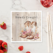 フローラ女性のカーボーイブーツアイボリーフェイクウッドパーソナライズされた スタンダードランチョンナプキン (インサイチュ)