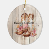 フローラ女性のカーボーイブーツアイボリーフェイクウッドパーソナライズされた セラミックオーナメント (左)