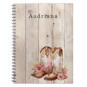 フローラ女性のカーボーイブーツアイボリーフェイクウッドパーソナライズされた ノートブック (正面)