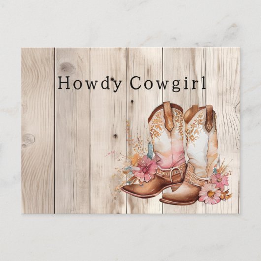 フローラ女性のカーボーイブーツアイボリーフェイクウッドパーソナライズされた ポストカード (正面)