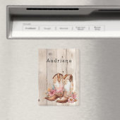 フローラ女性のカーボーイブーツアイボリーフェイクウッドパーソナライズされた マグネット (インサイチュ (食洗機))