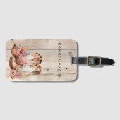 フローラ女性のカーボーイブーツアイボリーフェイクウッドパーソナライズされた ラゲッジタグ (正面横)