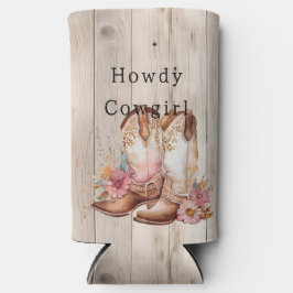 フローラ女性のカーボーイブーツアイボリーフェイクウッドパーソナライズされた 缶クーラー