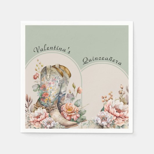 フローラ女性のカーボーイブーツボホウェスタンパーソナライズされた スタンダードカクテルナプキン (正面)