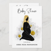 *~*フローラ妊婦黒金ゴールド赤ちゃんシャワー 招待状 (正面/裏面)