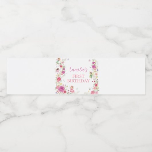 フローラ妖精の最初の誕生日ウォーターボトルラベル ペットボトルラベル (シングルラベル)