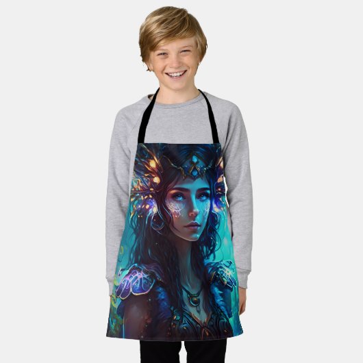 フローラ妖精の森のお洒落抽象芸術 エプロン (着用した状態)