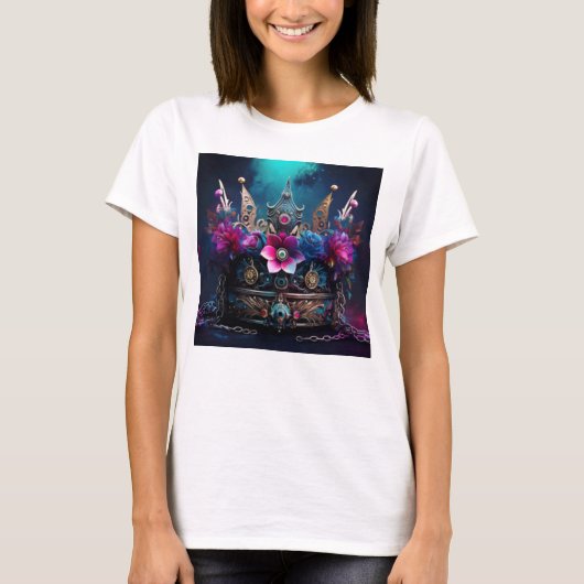 フローラ威厳のあると宝石の詳細付きクラウン Tシャツ (正面)