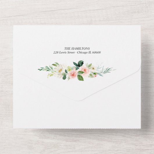 フローラ婚約の発表と日付の保存 オールインワン招待状 (裏面)