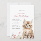 フローラ子猫かわいい猫テーマガールズ誕生日パーティー 招待状 (正面)