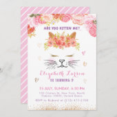 フローラ子猫誕生日キッズキュートゴールデンパーティー 招待状 (正面/裏面)