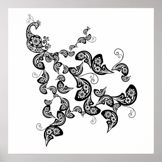 フローラ孔雀パターンカスタムポスター ポスター (正面)