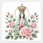 フローラ宗教母メアリーピンクローズ スクエアシール (正面)