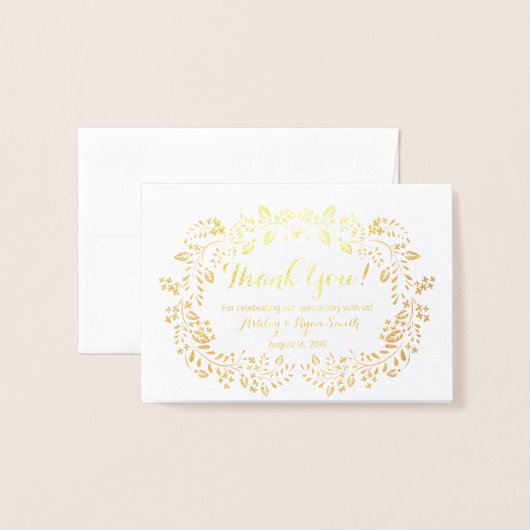 フローラ実在ゴールドフォイルの写真結婚ありがとう 箔カード (封筒付き正面)