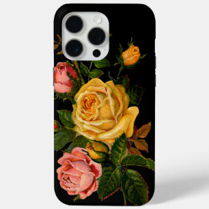 フローラ家宝バラブラックピンクイエロー iPhone 15 PRO MAXケース
