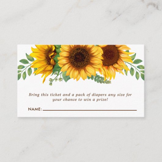 フローラ小さなひまわり赤ちゃんシャワーおむつラッフル エンクロージャーカード (正面)