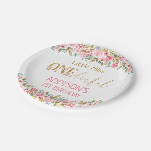 フローラ小恋しく思型ワンダーフルファースト誕生日  ペーパープレート (アングル)