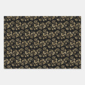 フローラ屋外自然パターン金ゴールド スタイリッシュ黒 ラッピングペーパーシート (正面2)