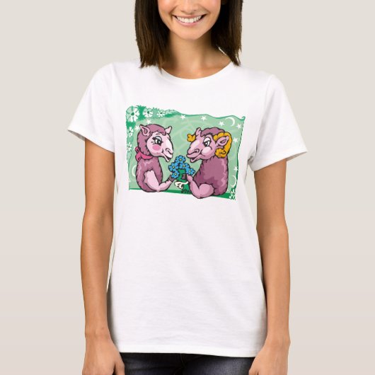 フローラ山羊座とヤギと紫色の花 Tシャツ (正面)