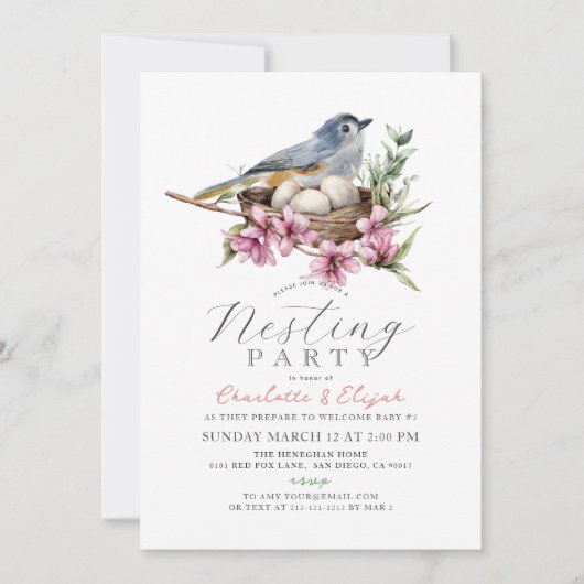 フローラ巣ネスティングパーティー赤ちゃんシャワー 招待状 (正面)